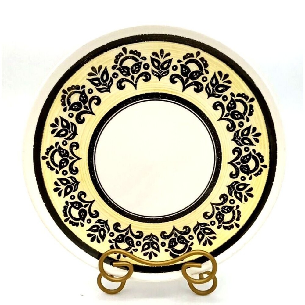 Vtg Mount Clemons Underglaze Ironstone MCM Yellow & Black 10.5" Dinner Plate